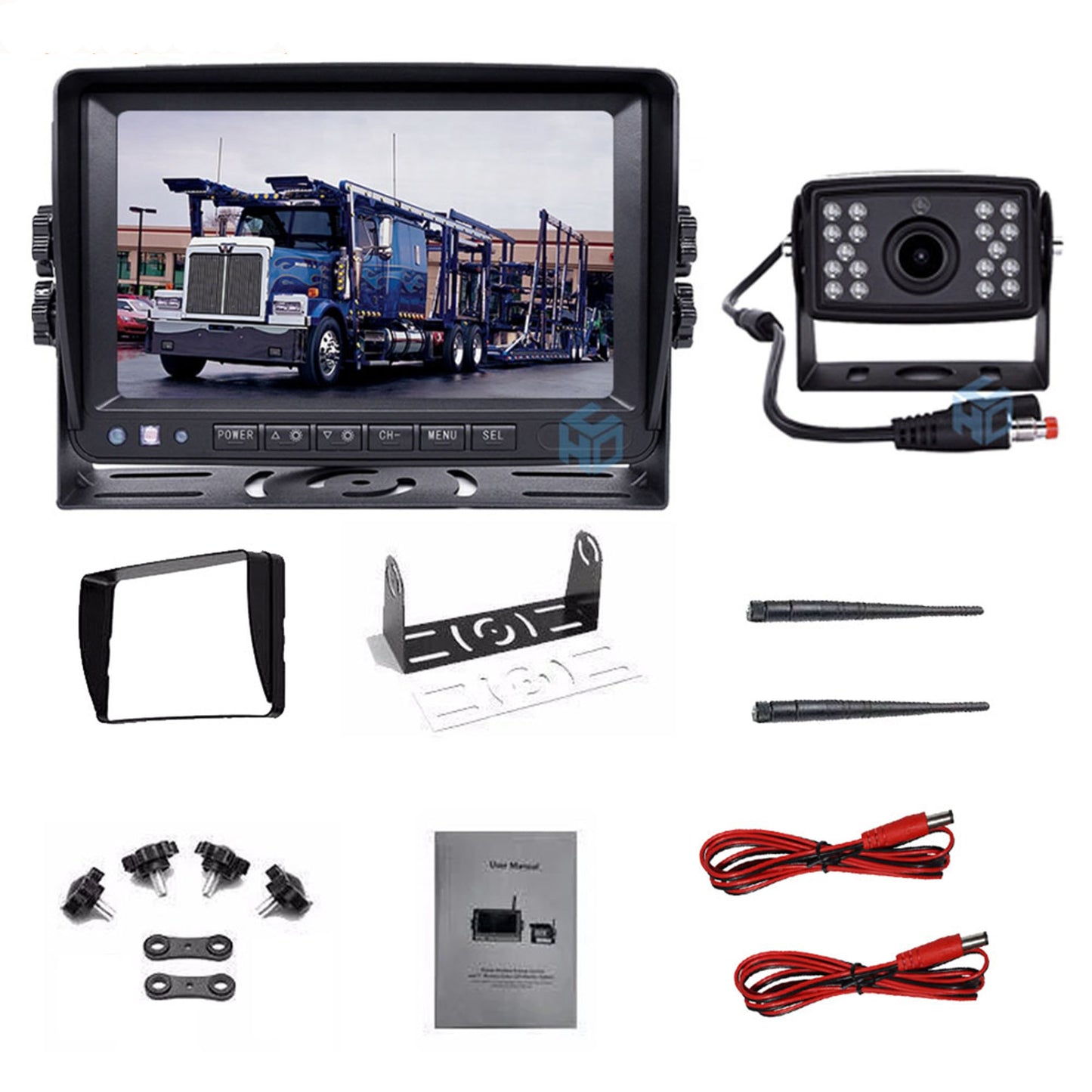 1 x Kabellose Rückfahrkamera + Funk-Monitor Rückfahrsystem, drahtlos HD 1080P 7Inch für LKW, PKW und Wohnmobil 12V-24V