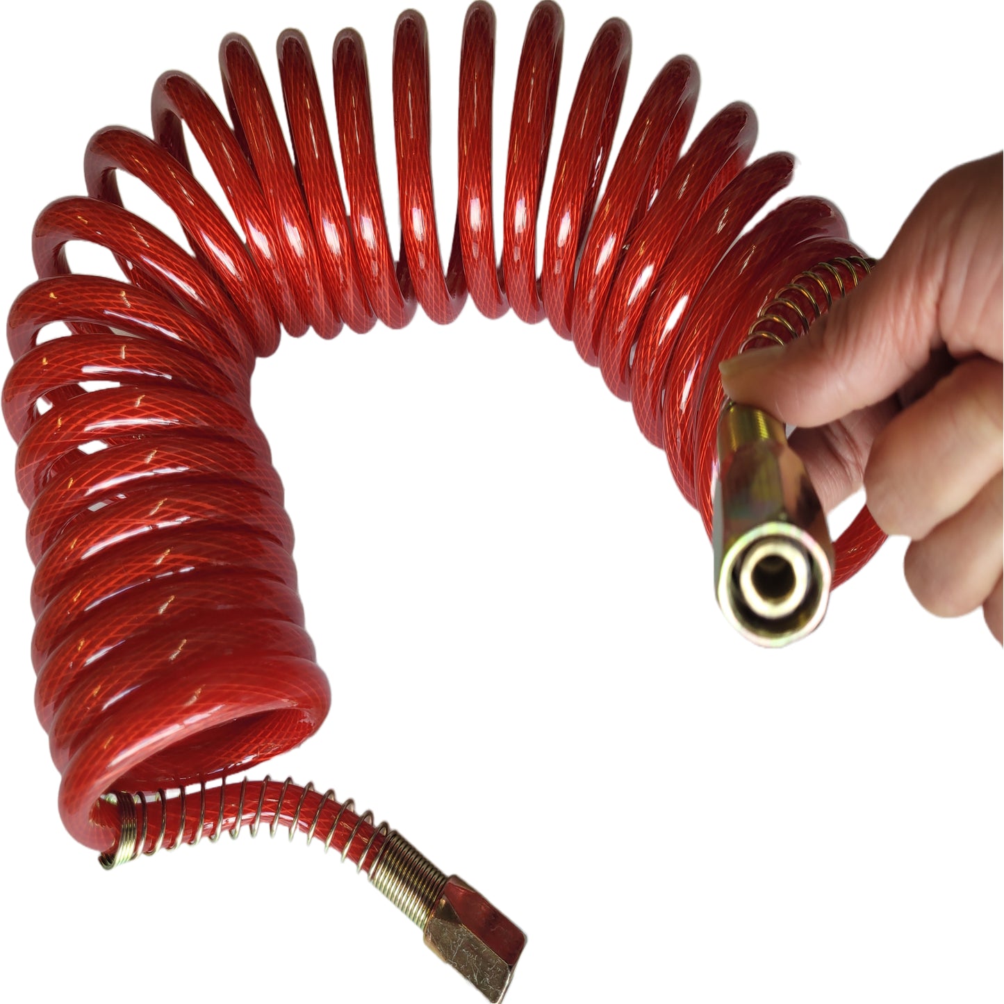 Spiral Druckluftschlauch, 6 Meter, mit Gewindeanschluss, rot