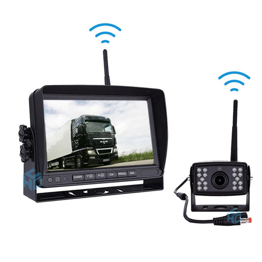 1 x wireless rear view camera + radio monitor reversing system, wireless HD 1080P 7 inch for trucks, cars and motorhomes 12V-24V