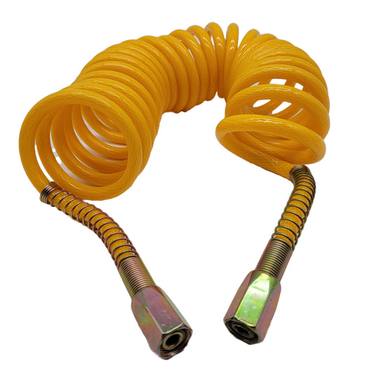 Spiral compressed air hose, 6 meters, with threaded connection, yellow