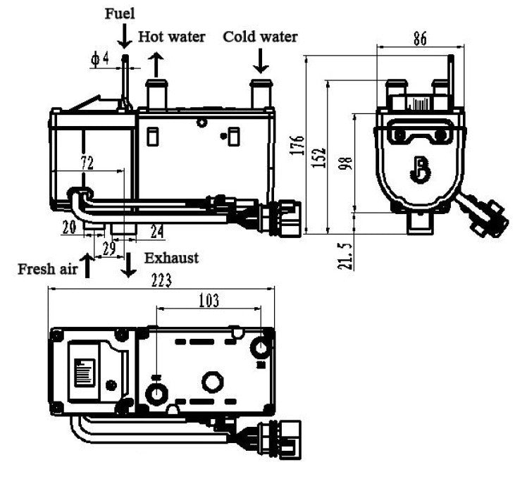 Diesel water heater for truck, motorhome, caravan, 24V